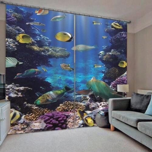 Underwater World Printed Curtains Modern Children Room Window Curtain Blackout Cortinas para la sala
