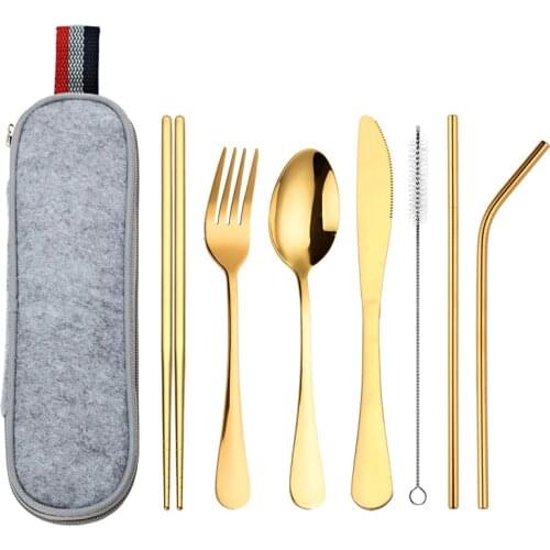Portable Lunch Tableware Travel Outdoor Knife Tableware Cutlery Set Stainless Steel Spoon Fork Dining Canteen Dinnerware Sets