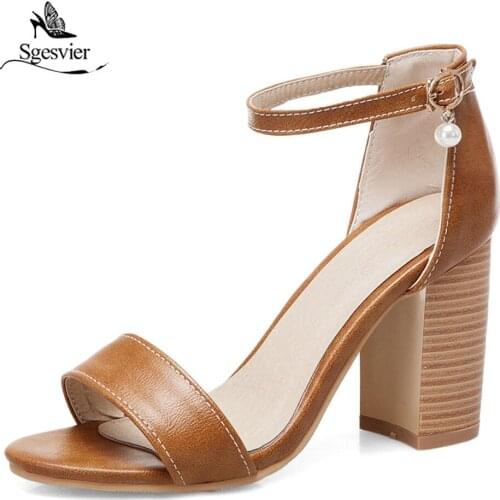 Sgesvier Fashion Peep Toe Sandals Plus Size Spring Summer Sexy Women Shoes Lady Ankle Strap Sandals Women Thick Heels Shoes G176