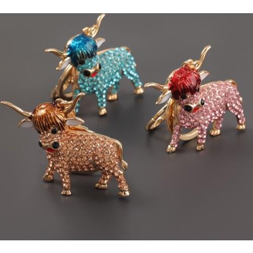 Rhinestone Cute Steampunk Cow Keychain Crystal Keyring For Car Handbag Key Holder Wholesale Jewelry Free Shipping