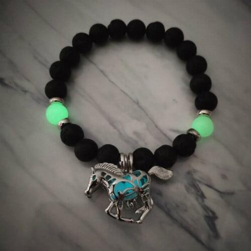 Fluorescent Stone Glow Beads Bracele Black Lava Stone Beads Bangle Bangle Hollow Animal Shape Jewelry Accessories for Women Men