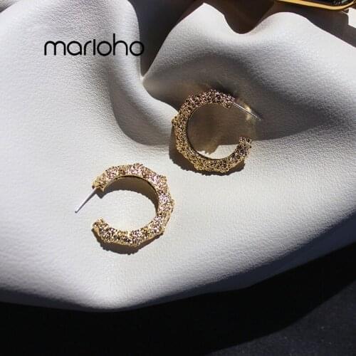 Europe Metal Gold Color Bump C Shape Hoop Earring Fashion Simple Alloy Round Open Statement Earrings For Women Party Jewelry