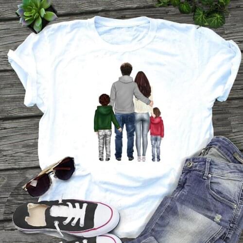 Women Summer Beach Graphic Family Love Mom Mother Cartoon Print Short Sleeve Kawaii Female Clothes Tops Tees Tshirt T-Shirt