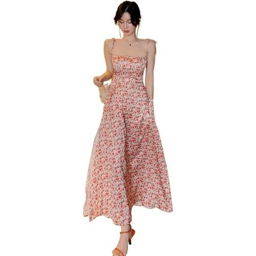 Print Floral Women Dresses Summer 2020 Off Shoulder Backless Dresses Woman Party Night Big Swing Slim Red Spaghetti Strap Dress
