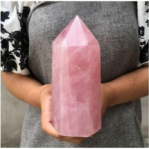 1.1kg-1.3kg Natural pink rose quartz crystal obelisk wand point healing 20cm