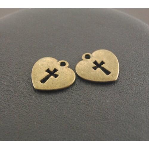 10 Pcs 2 Colors Heart With Cross Charms DIY Jewelry Findings Accessories 17x17mm A411/A250