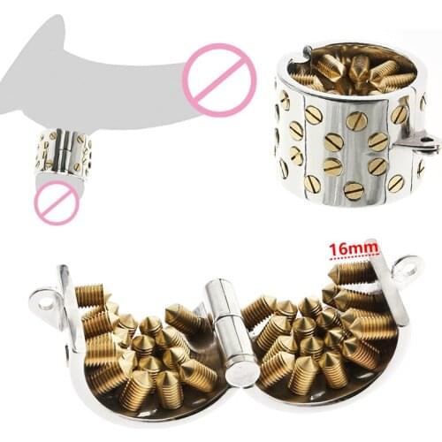 Kalis Teeth 4 Rows Gold Spike Extreme Chastity Device Cock Ring Cock Lock for Men Scrotum Pendant Male Torture Devices BDSM Toys
