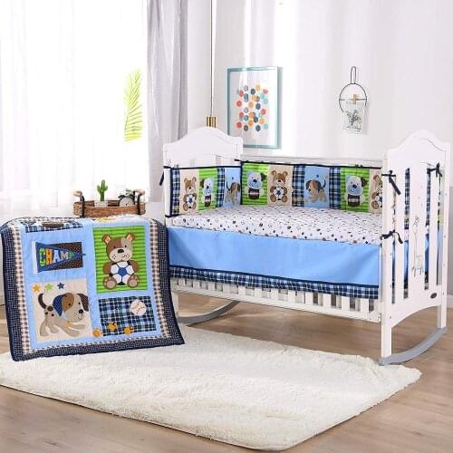 7pcs Embroidery High quality baby bedding set crib bumper kit de berço cot sets Infant Decor (bumpers+duvet+bed cover+bed skirt)