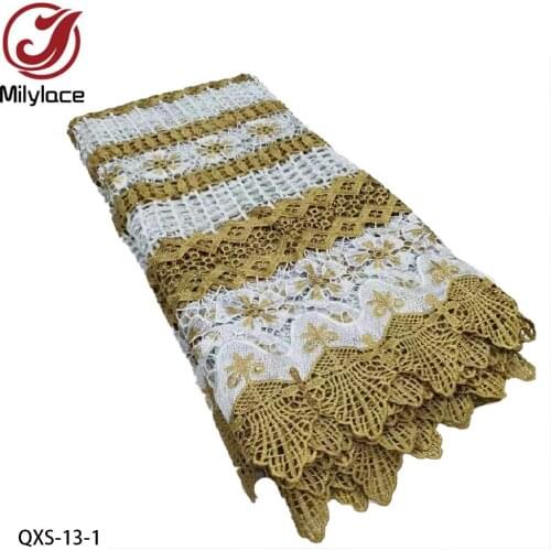 African Cord Lace Fabric High Quality Embroidery Nigerian Guipure Lace Fabric with Stones French Net Lace Material QXS-13