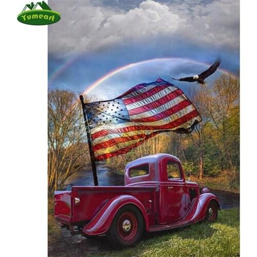 Diamond Painted by Number Flag Car Rhinestones Crystal Picture Mosaic Beads Diamond Embroidery Landscape Cross Stitch Wall Arts