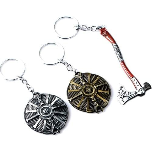 10 PCS God of War Kratos Model Doll Keychain Sword Leviathan Axe Shield Key chain Keyring GOW Kratos Weapon Model Pendant