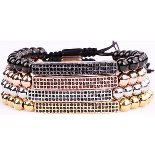 High Quality Stainless Steel Beads Cubic Zirconia Charm Friendship Beaded Bracelet Men Jewelry Gift