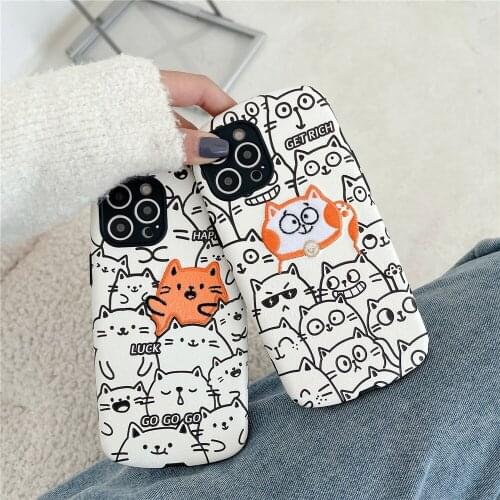 Cartoon cute cat phone case for apple iphone 7 8 plus x xs max XR 11 12 pro max 12mini SE2020 cases Luxury leather soft cover