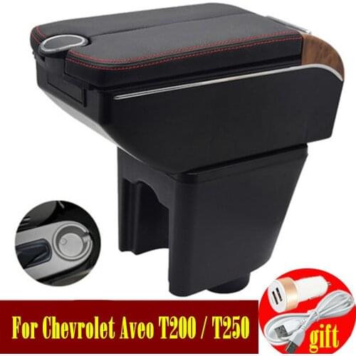 For Chevrolet Aveo T200 / T250 Armrest box 2002-2011 Double doors open 7USB Centre Console Storage Box Arm Rest