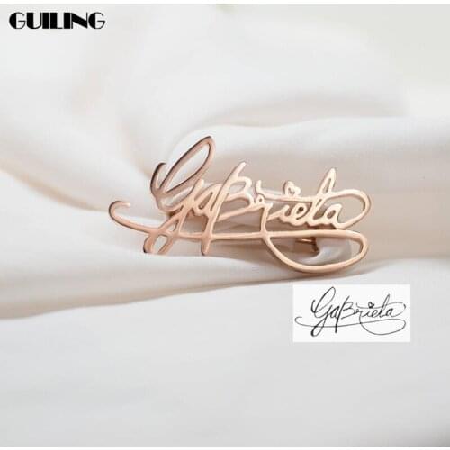 Dainty Personalized Handwritten Name Brooch Logo Stainless Steel Nameplate Custom Badges Lapel Collar Pins Women Clothes Jewelry
