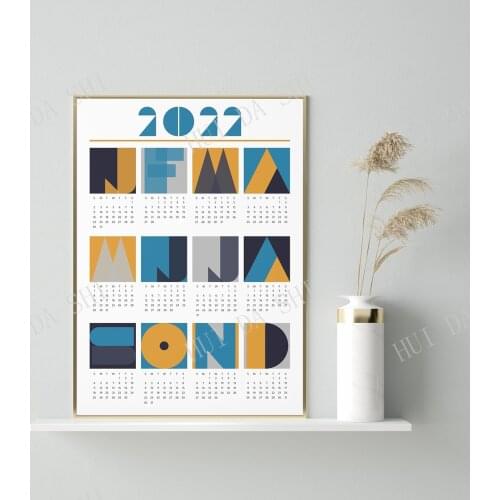 2022 Calendar, Minimalist Calendar, 2022 Wall Calendar, Geometric Calendar, Wall Calendar, 2022 Blue Calendar, Calendar Poster