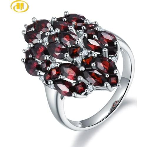 Hutang 5.12ct Garnet 925 Silver Ring for Women Real Red Gemstone Sterling Silver New Cluster Rings Fine Elegant Jewelry for Gift