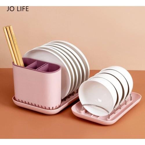 JO LIFE Kitchen Storage Rack Plastic Dish Holder Bowl Plate Chopsticks Draining Rack Household Supplies