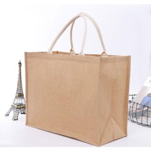 Reusable Jute Tote Bag Eco Friendly Burlap Grocery Bags for Shopping Beach Vacation Picnic