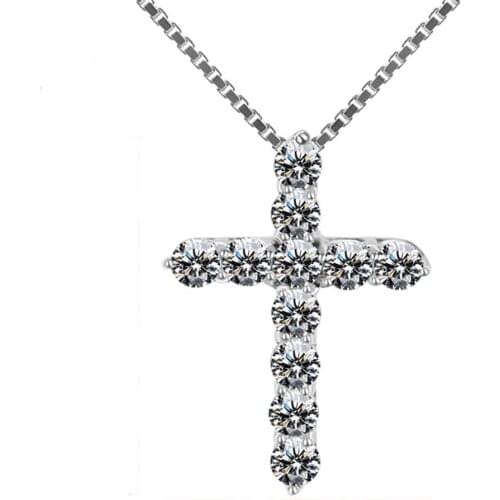 Fashion Tassel Zircon Crystal Cross Pendant Necklace For Women choker Engagement 925 Sterling Silver Jewelry wedding party gift