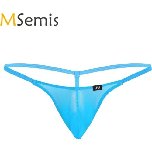 Mens Swimwear Mesh See Through Sheer Lingerie Super Low Rise T-Back G-String Thongs Bikini Briefs Male Thong Underwear