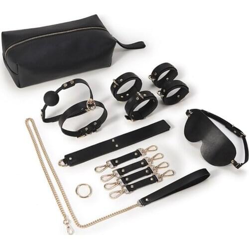 8pcs Set Bdsm Bondage Handcuffs Leg Cuffs Collar Spanking Sex Whip Mouth Gag Adult Games Slave Restraint Ankle Cuff Bdsm Sex Toy