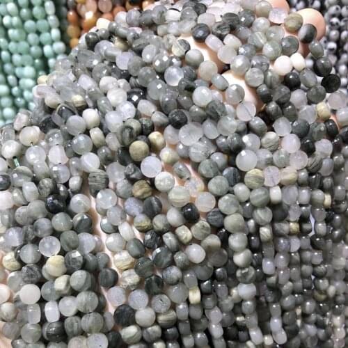 Natural Stone Rutilated Quartz Beaded Oblate Faceted Loose Spacer Beads For Jewelry Making DIY Necklace Bracelet Accessories