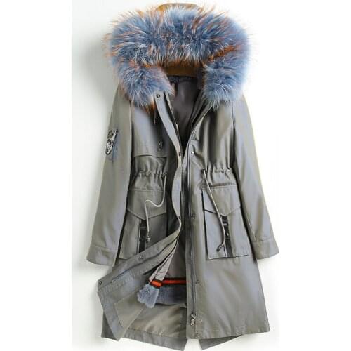 2020 Warm Thick Parkas Women Detachable Rex Rabbit Liner Raccoon Dog Fur Collar Coats Hooded Slim Winter Overcoats Jackets Long