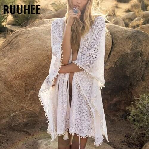 RUUHEE Beach Cover Up Sexy Beach Dress White Lace Hollow Cover-Up Bathing Suit Swimsuit Swimwear Summer Beach Wear Beach Dress