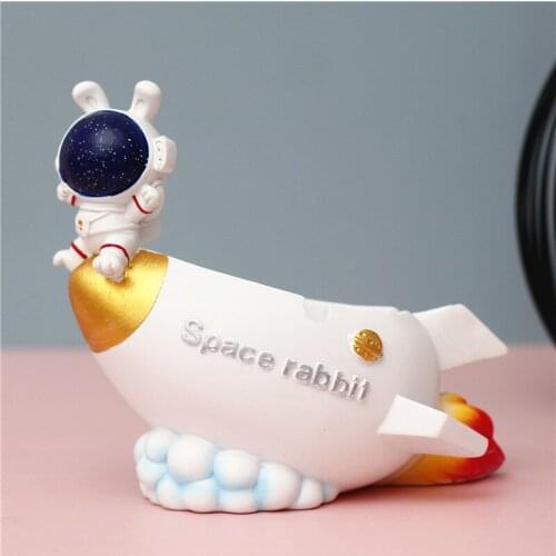 Resin Ashtray without Lid Creative Space Rabbit and Rocket Ashtray with Rest Slot Home Decor for Office Bar