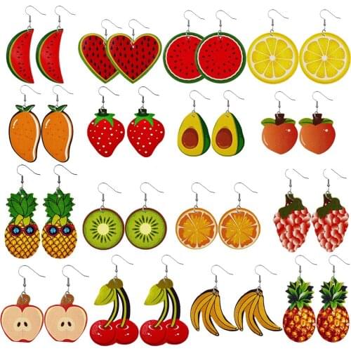 Potosala Hawaii Fruit Series Leather Earrings Cute Pineapple Strawberry Dangle Earrings Women Spring Summer Fashion Jewelry Gift