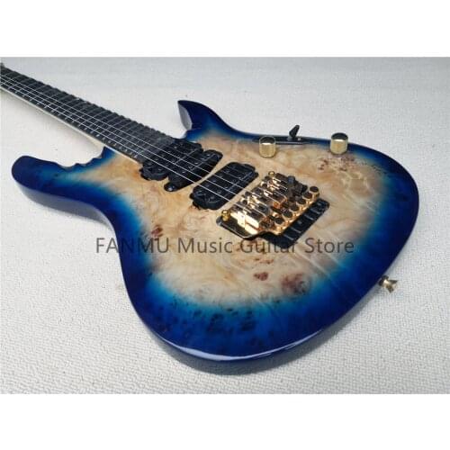 Pre-customized electric guitar,squilted maple veneer bule body,Groove sector fingerboard,multicolor shell inlay,gold tremolo