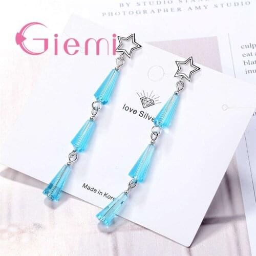 Luxury Most Popular Elegant Exquisite Classicial Blue Tassel 925 Sterling Silver Drop Earrings For Women Anniversary Jewelry