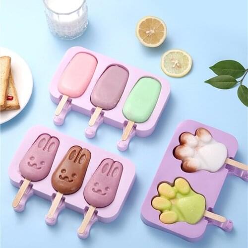 3/2 Hole Silicone Ice Cream Mould DIY Ice Cube Tray Popsicle Barrel Mold Pudding Dessert Ice Cream Mold with Popsicle Sticks