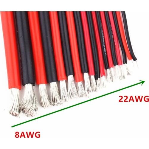 1 Meter Red and 1Meter Black Silicon Wire 8AWG 10AWG 12AWG 14AWG 16AWG 18AWG 22AWG Heatproof Soft Silicone Silica Gel Wire Cable