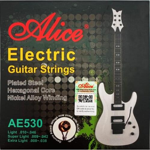 Alice AE530 Electric Guitar Strings 1st-6th Set Plated Steel Hexagonal Core Nickel Alloy Winding Light Super Extra
