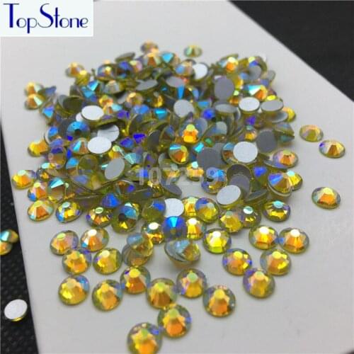 TopStone Citrine AB Color ss3-ss30 Round Glass Crystal Flatbacks Nail Art 3D Stones Glue On Non Hotfix Rhinestones