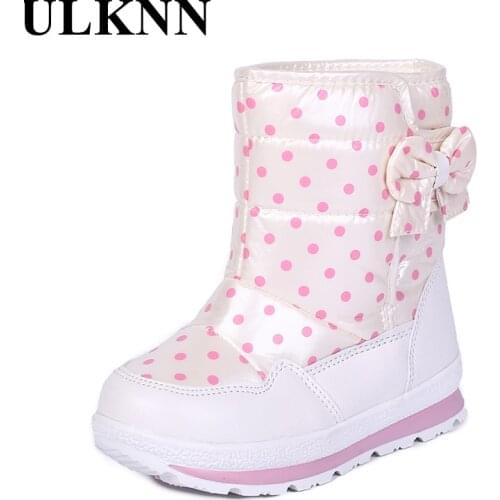 ULKNN Kids Winter Snow Boots For Girl Bow-Knot Short Boot Waterproof Baby Boy Big ChildrenS Plus Velvet Cotton Shoes