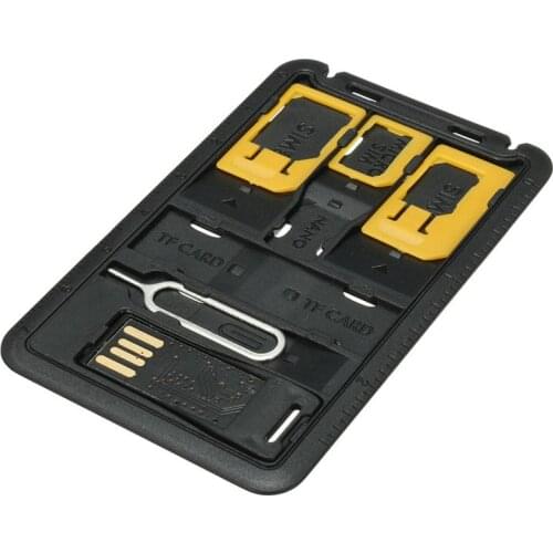 Black 5 in 1 Universal Mini SIM Card Adapter Storage Case Kits For Nano Micro SIM Card Memory Card Holder Reader Case Cover Conn