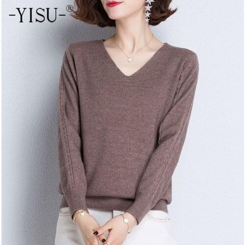 YISU 2021 New Spring Women Thin Sweater V-Neck Spring tops Long sleeve Female Jumper Solid color Casual Loose Knitted pullover