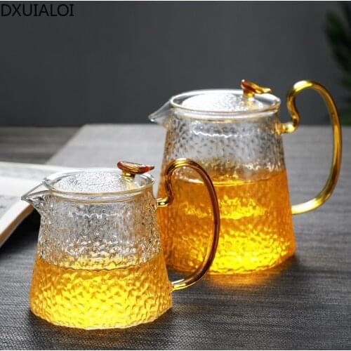Japanese style simple thickened high borosilicate hammered glass teapot for making tea side handle pot filter pot single pot