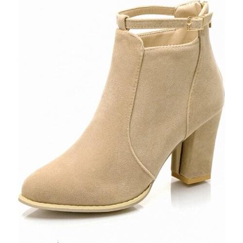 2018 new fashion Women Buckle casual boots Ankle Boots High Heels Martin boots Shoes Woman Warm Boots Size 35-40