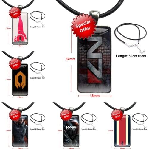 Women N7 Mass Effect For Women Men Party Glass Cabochon Choker Pendant Rectangle Necklace Steel Color Jewelry