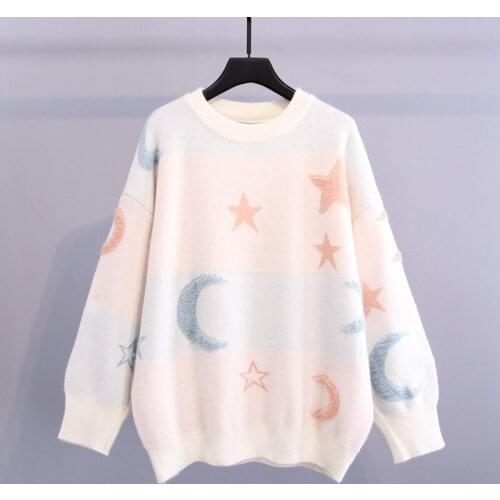 Preppy Style Women Sweaters and Pullovers O-neck Knitted Lantern Sleeved Loose Thicken Warm Lady Pulls Outwear Coat Tops