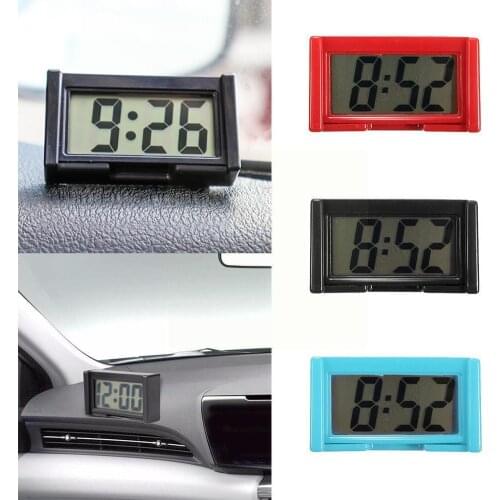 1pc Mini LCD Screen Digital Clock Car Dashboard Clocks Supplies Time Desk Digital Clock Electronic LCD Study Portable Home S9D9
