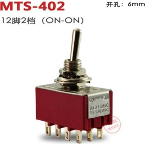 10pcs 6A/125VAC 2A/250VAC 12 Pin 4PDT ON/ON 2 Position Mini MTS-402 Toggle Switch red