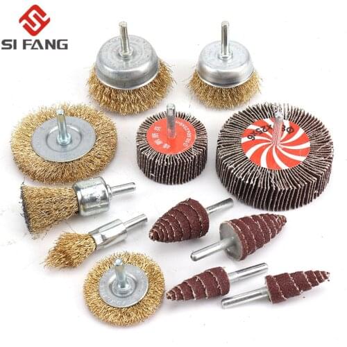 12pcs Brass Coated Wire Brush Set Drill Brush For Removal Rust Corrosion Wire Wheel Polishing Brush 6mm Shank