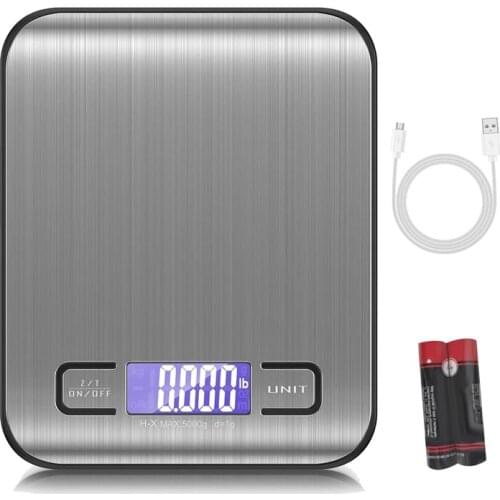 Digital Kitchen Scales,11Lb/5Kg Food Scales, Stainless Steel Cooking Scales With Usb Rechargeable, Back-Lit Lcd Display