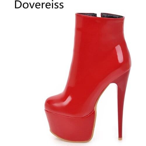 Dovereiss Fashion Winter sexy Pointed Toe white red Ankle boots clear heels boots Consice platform boots Stilettos Heels 33-48
