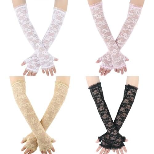 Elegant Bride Gloves Women Wedding Decoration Mitten Sexy Lace Floral Fingerless Long Glove UV Protection Half Finger Arm Sleeve